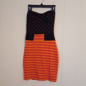 Material girl slim fit strapless dress polka dot